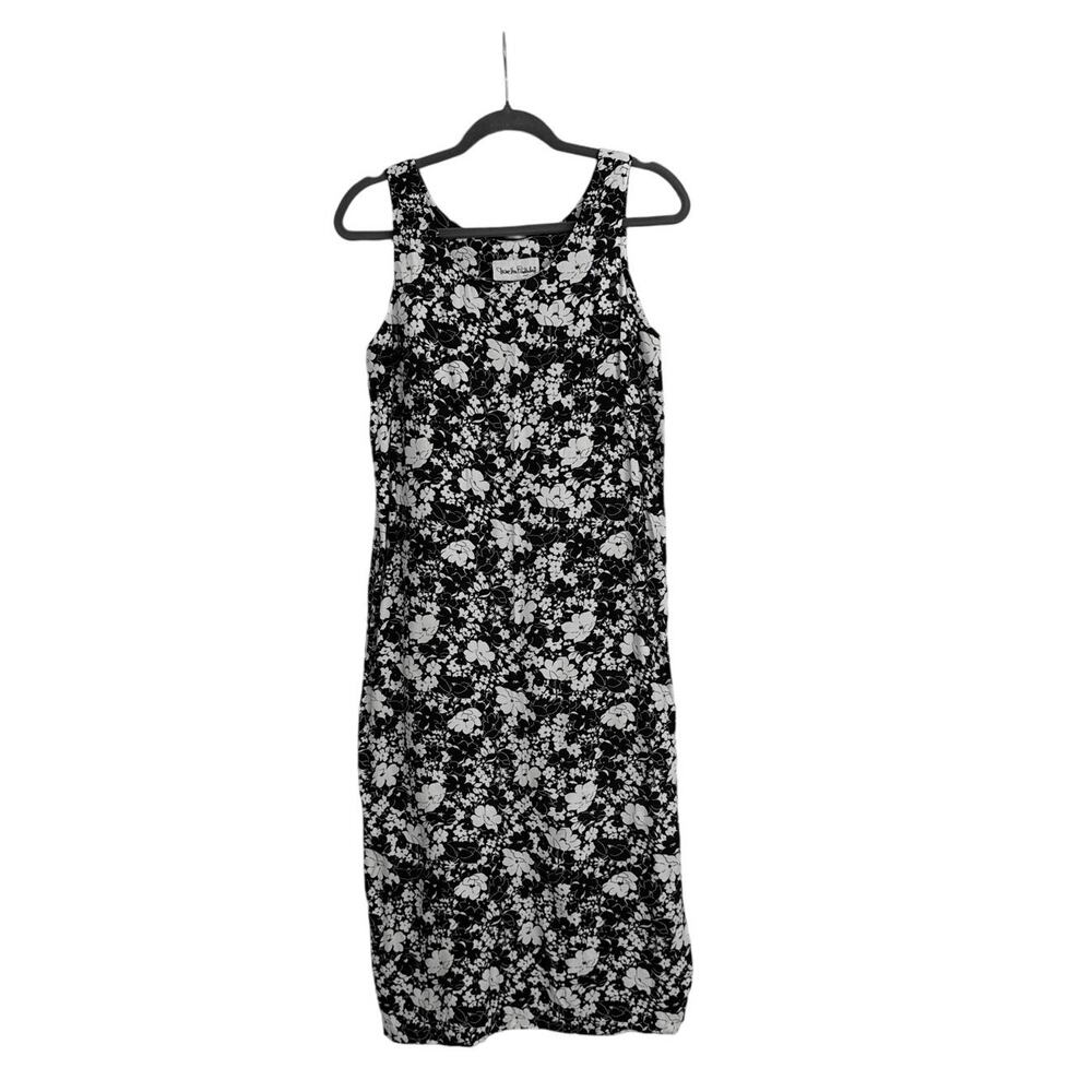 DVF Diane Von Furstenberg Floral Black White Sleeveless Midi Dress Size 6